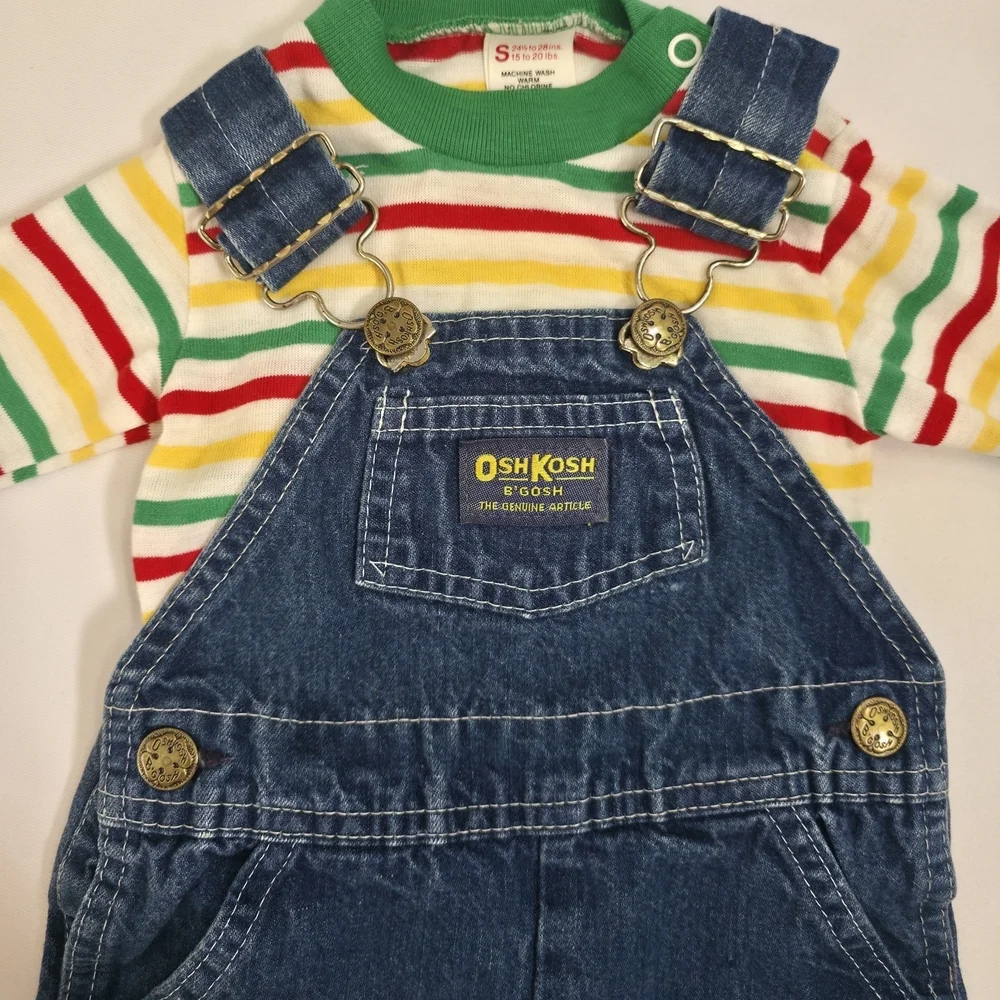Vintage OshKosh B’Gosh Baby Overall Set USA Made 80s S Cotton